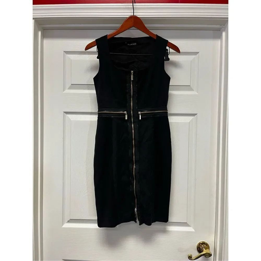 Black Halo Black On Black Animal Print Heavy Zipper Adorned Sleeveless Dress sz
